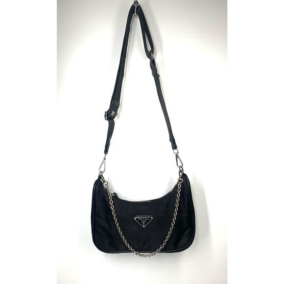 Prada Re-Edition 2005 Re-Nylon bag Mini Hobo Convertible Chain Strap Black - Picture 1 of 16